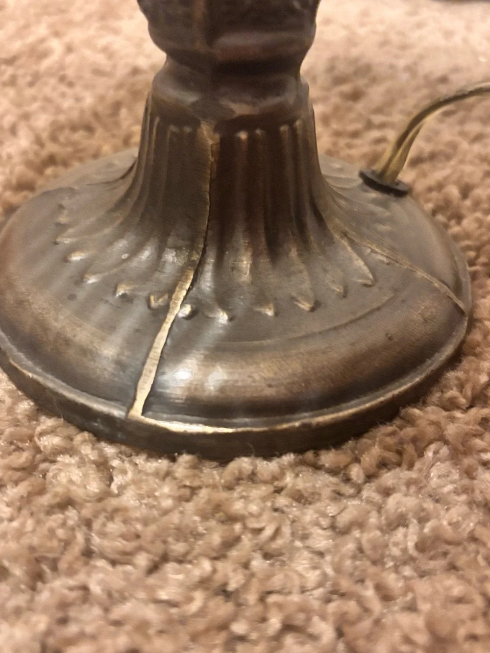 Vintage Hand Painted Floral Beaded Lamp - Bronze Base